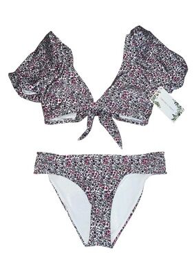 CHELSEA & VIOLET Two Piece Matching Tie Back Purple Floral Bikini Set
